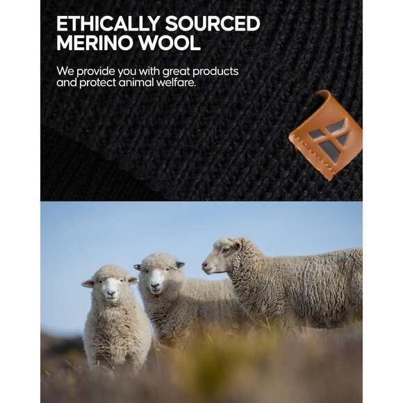 Men's Black Merino Wool Fitted Stretch Beanie Soft Stretchy Fisherman Beanie Cap - Picture 5 of 6